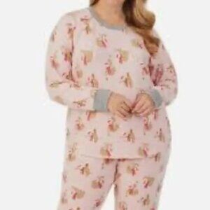 Cuddl Duds Pink Soft Long Sleeve Top with Christmas Holiday Sloth Print